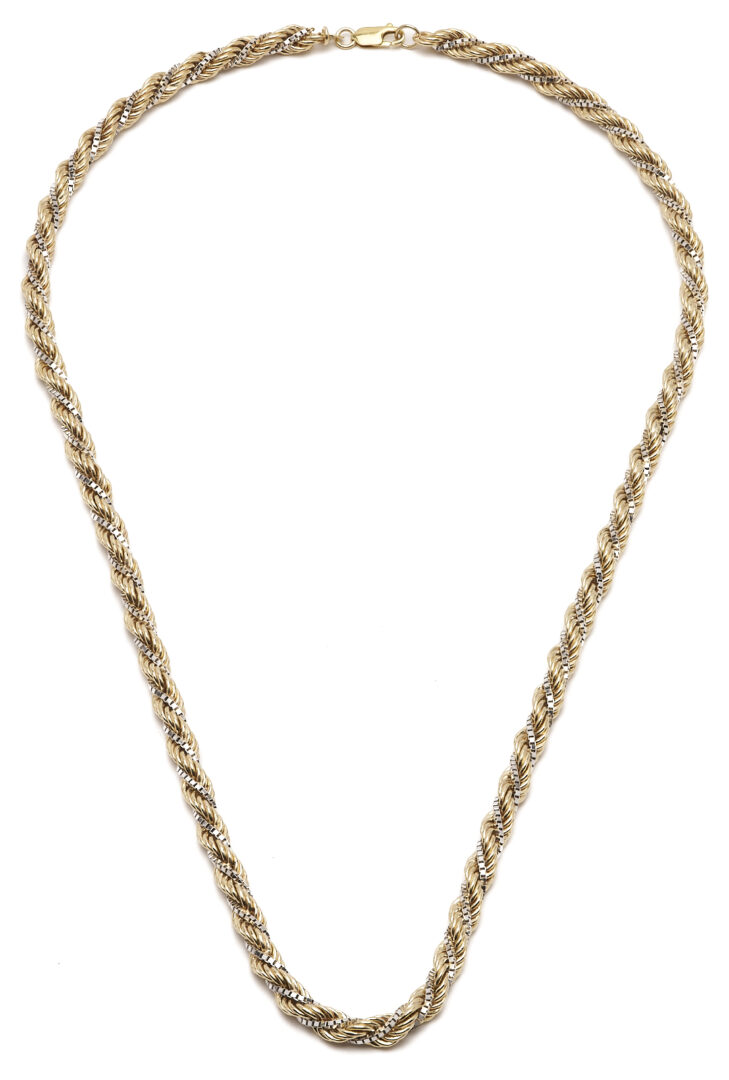 Lot 331: Ladies’ 14K Two Tone Rope Chain Necklace, 24″