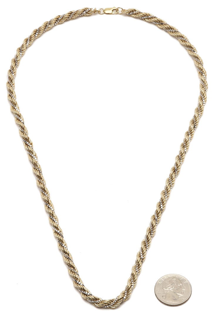 Lot 331: Ladies’ 14K Two Tone Rope Chain Necklace, 24″