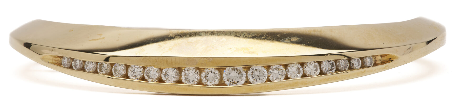 Lot 332: Modernist 14K Gold & Diamond Hinged Bangle Bracelet