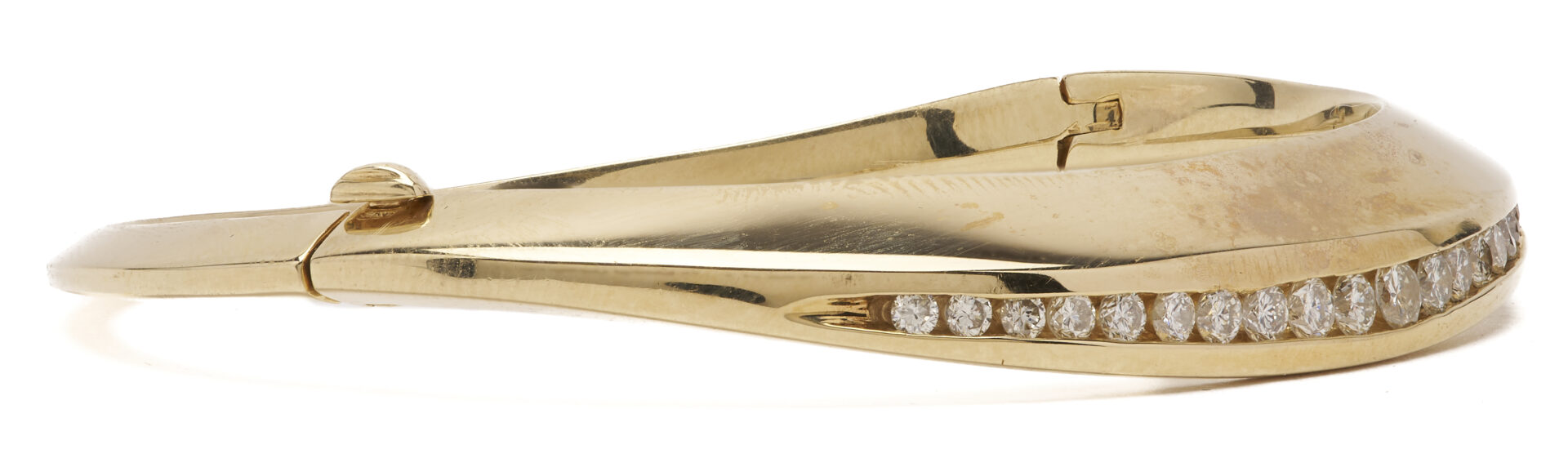 Lot 332: Modernist 14K Gold & Diamond Hinged Bangle Bracelet