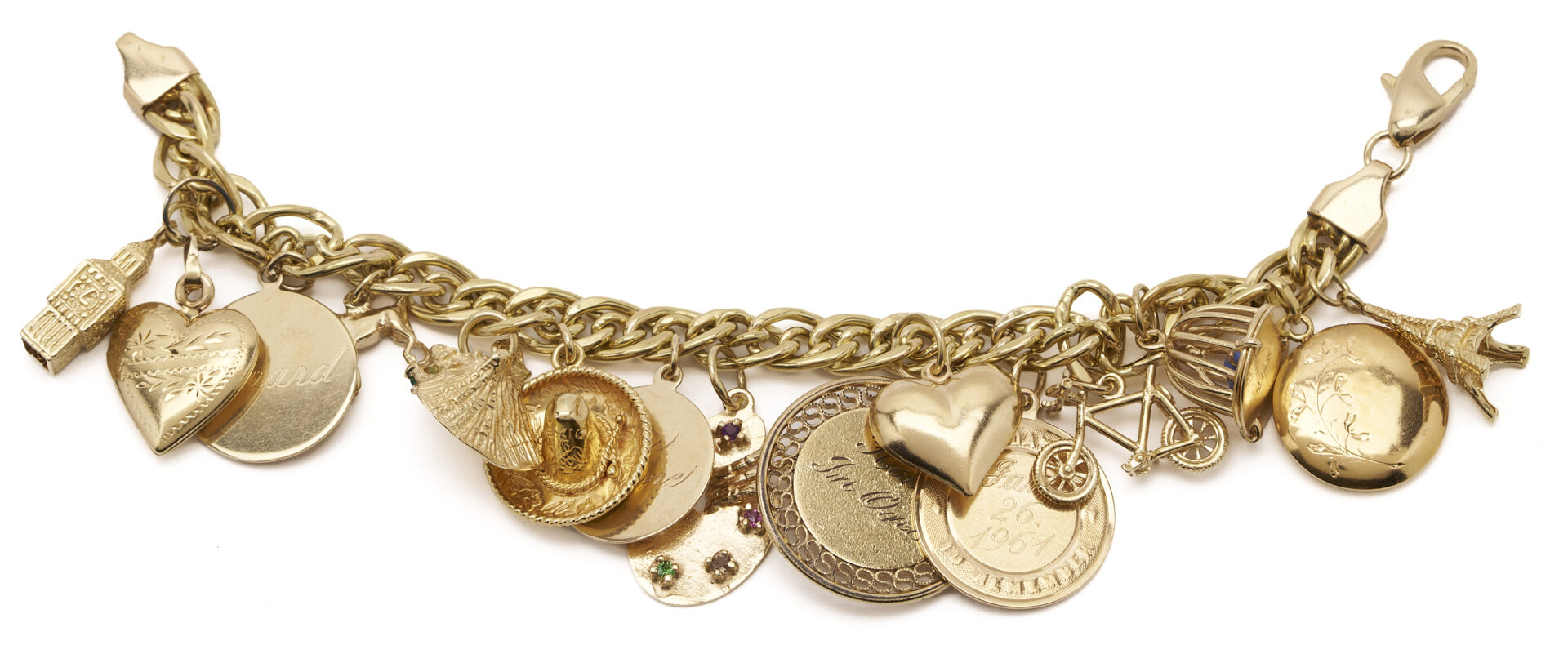 Lot 334: 14K Gold Italian Charm Bracelet w/ 15 Charms