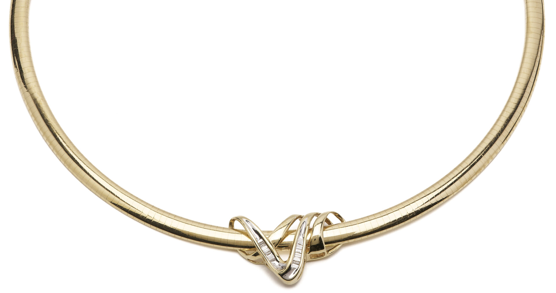 Lot 335: 14K Domed Omega Necklace w/ 10K Chanel Set Baguette Slide