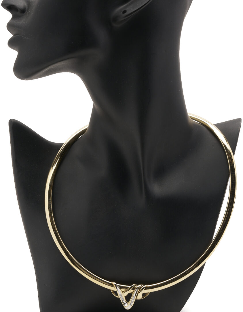Lot 335: 14K Domed Omega Necklace w/ 10K Chanel Set Baguette Slide