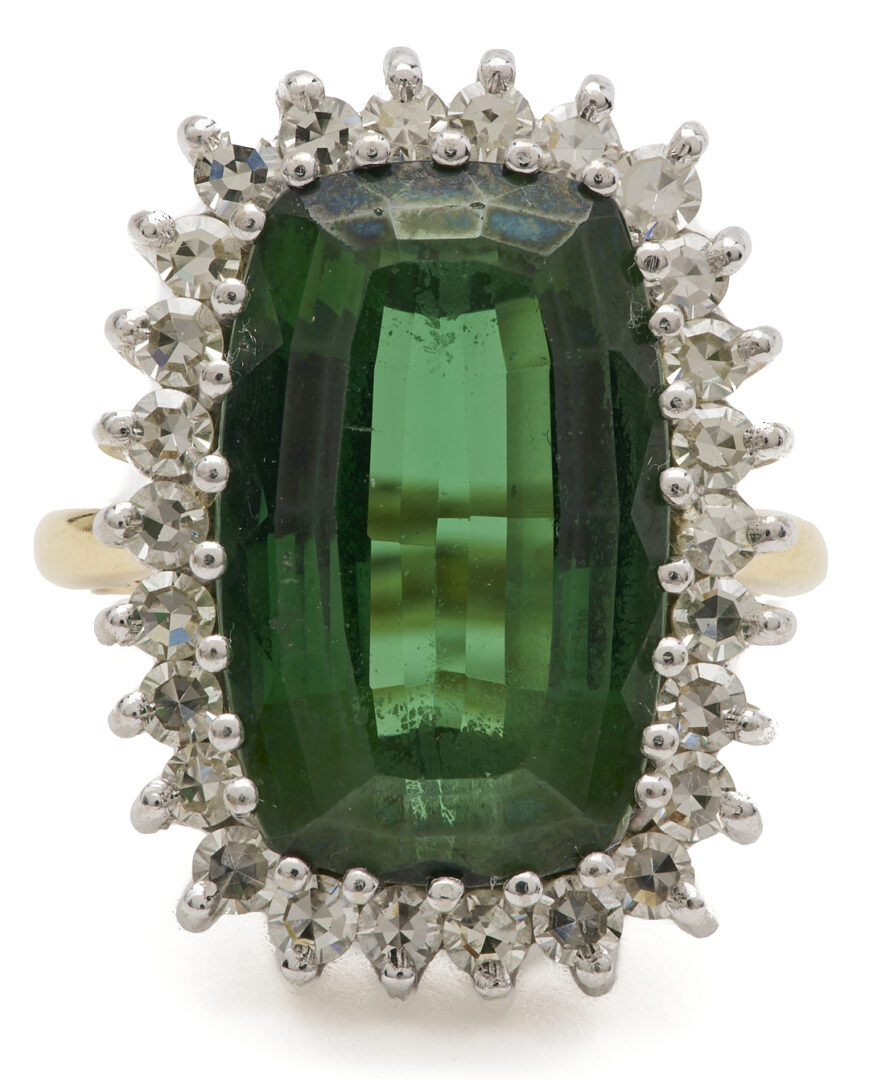 Lot 336: 18K White and Yellow Gold Green Tourmaline and Diamond Ring