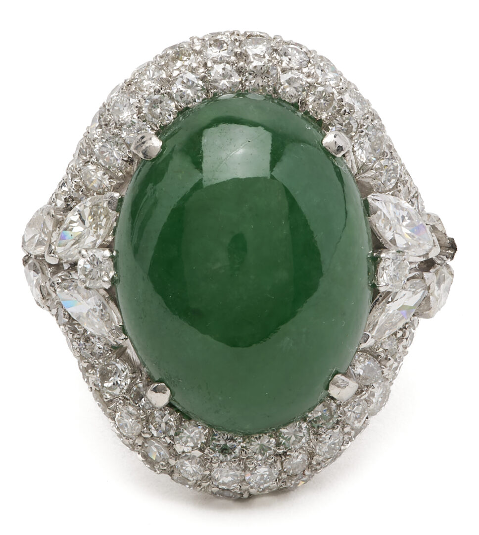 Lot 338: Platinum Jade & Diamond Ring