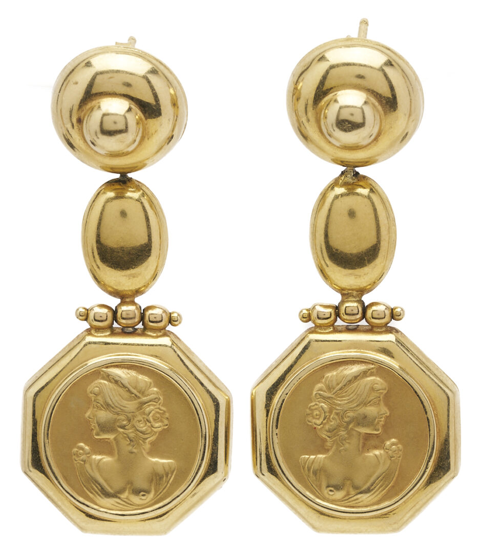 Lot 339: 3 Pairs Ladies’ Vintage Yellow Gold Earrings, 18K & 14K
