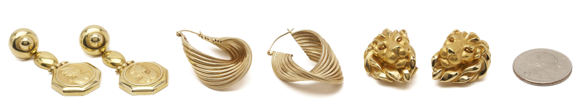 Lot 339: 3 Pairs Ladies’ Vintage Yellow Gold Earrings, 18K & 14K