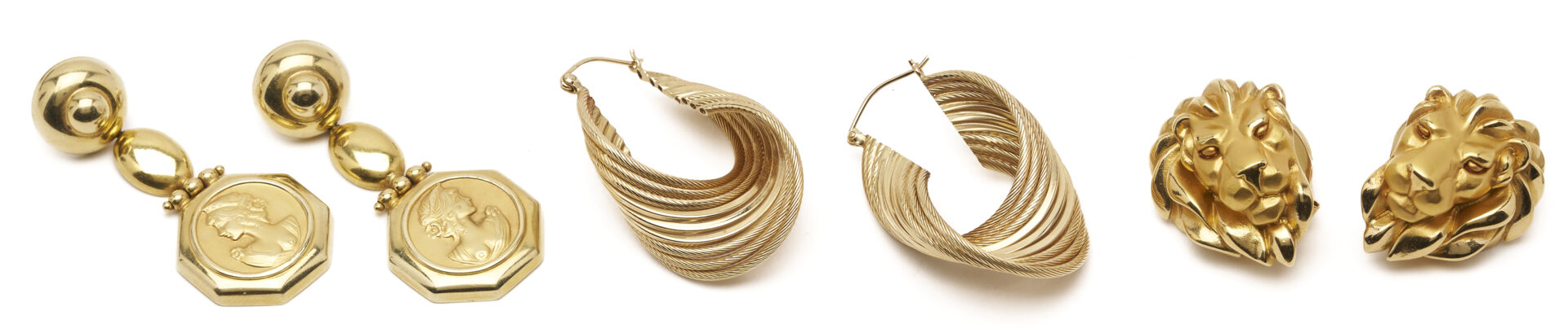 Lot 339: 3 Pairs Ladies’ Vintage Yellow Gold Earrings, 18K & 14K