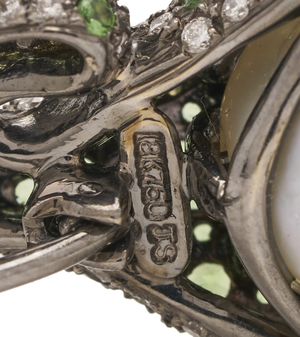 Lot 341: 18K South Sea Pearl, Diamond, & Tsavorite Garnet Bar Pin