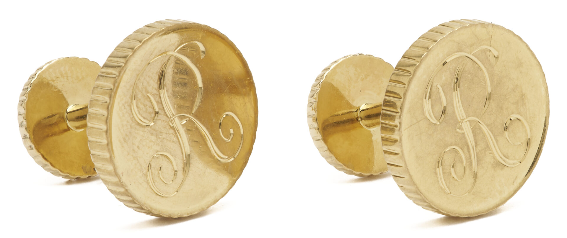 Lot 343: 18K Gold Coin Edge Cufflinks, “R”