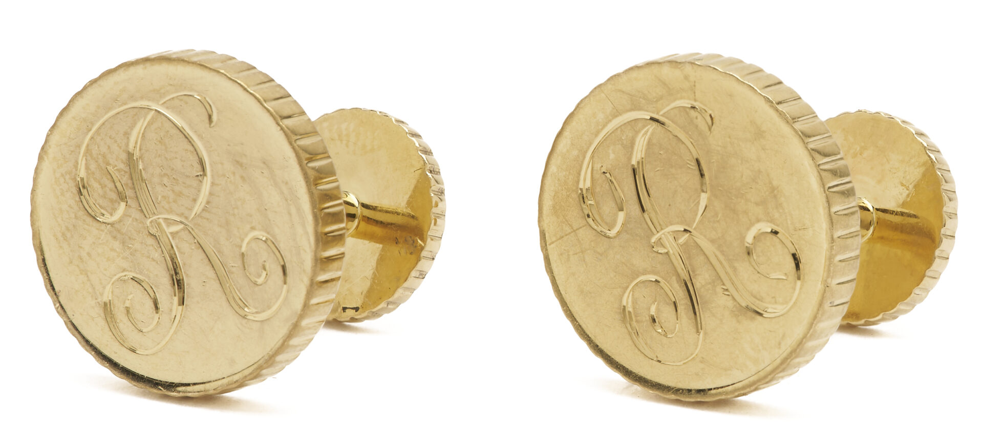 Lot 343: 18K Gold Coin Edge Cufflinks, “R”