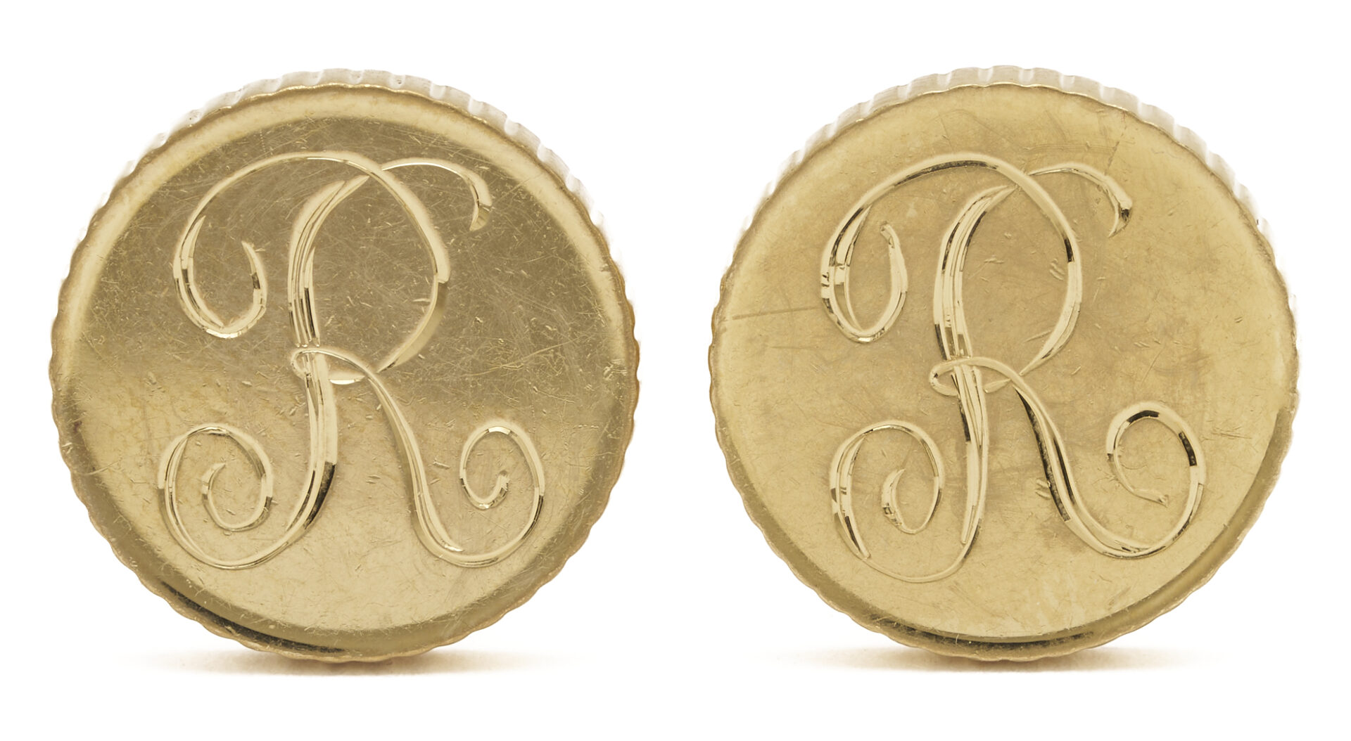Lot 343: 18K Gold Coin Edge Cufflinks, “R”