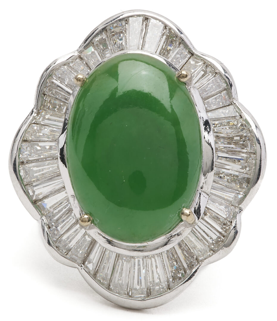 Lot 345: 18K White Gold Jadeite & Diamond Ballerina Ring