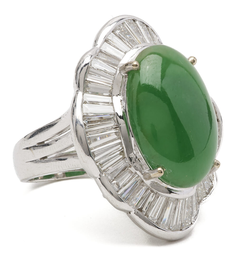 Lot 345: 18K White Gold Jadeite & Diamond Ballerina Ring