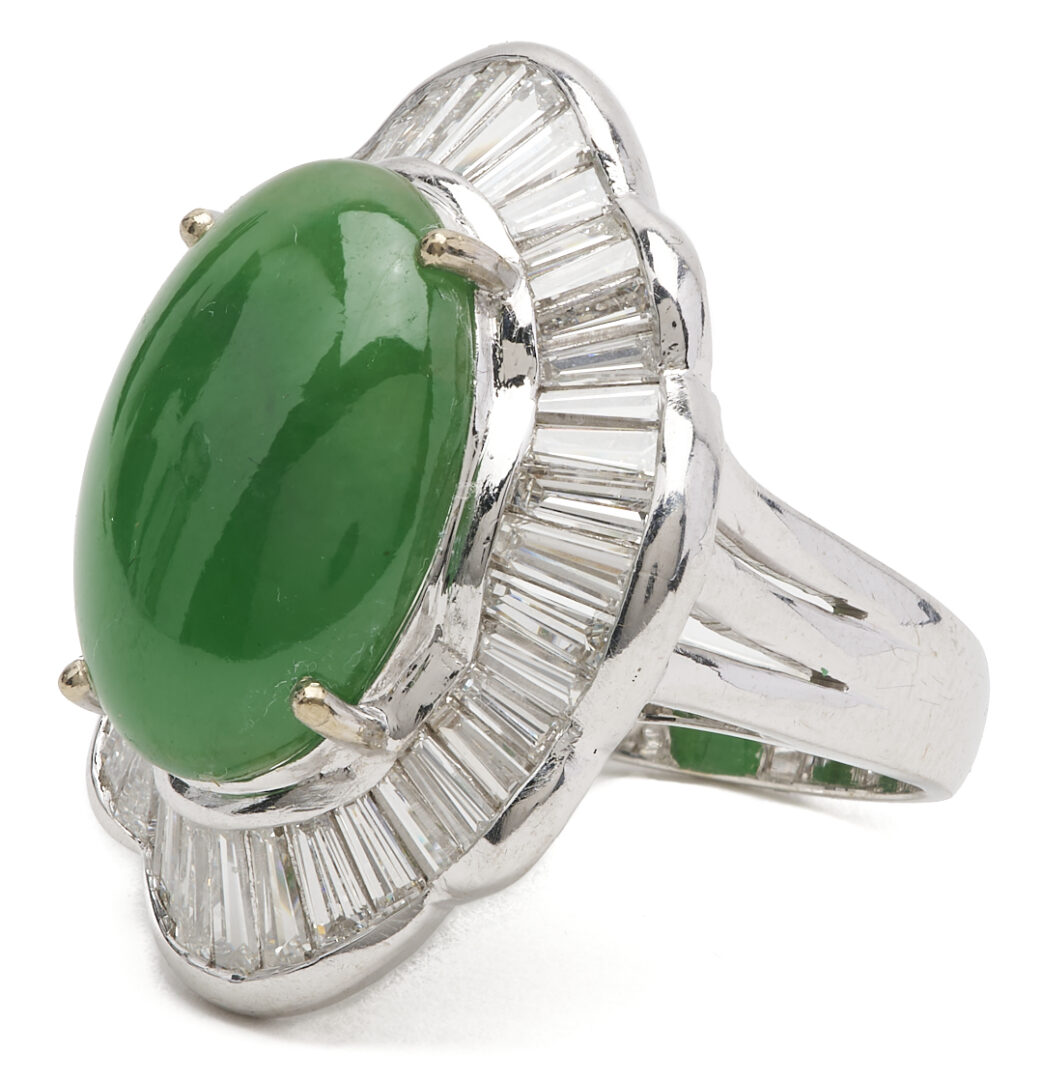 Lot 345: 18K White Gold Jadeite & Diamond Ballerina Ring