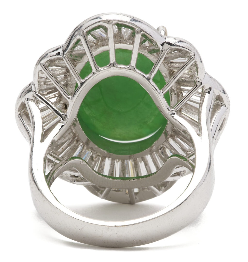 Lot 345: 18K White Gold Jadeite & Diamond Ballerina Ring
