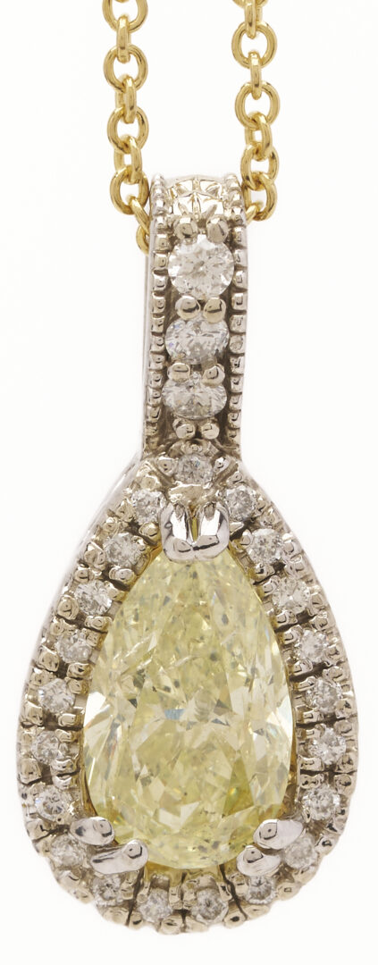 Lot 348: 14K Pear-Shaped Yellow Diamond Pendant Necklace