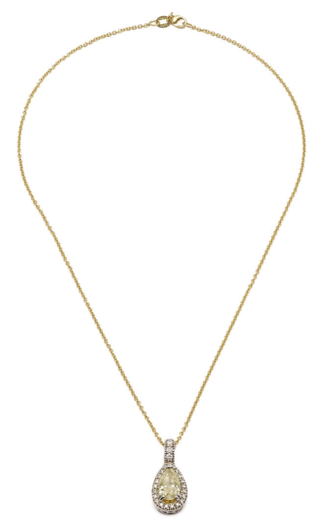 Lot 348: 14K Pear-Shaped Yellow Diamond Pendant Necklace