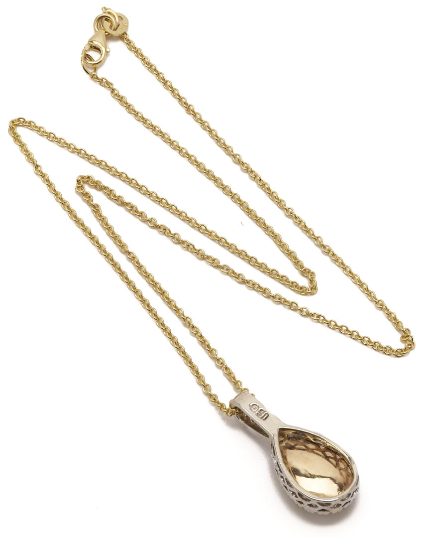 Lot 348: 14K Pear-Shaped Yellow Diamond Pendant Necklace