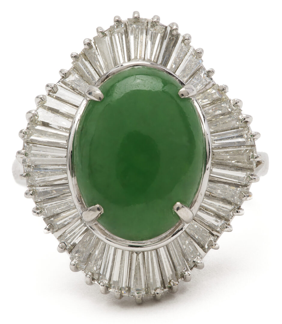 Lot 351: Platinum Prong Set Ballerina Jade and Diamond Ring