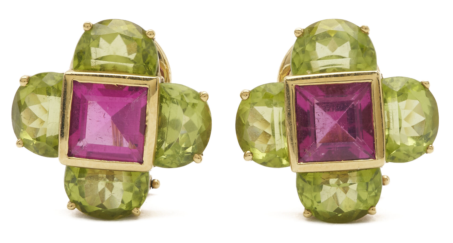 Lot 353: Pair of 18K Tourmaline & Peridot Earrings