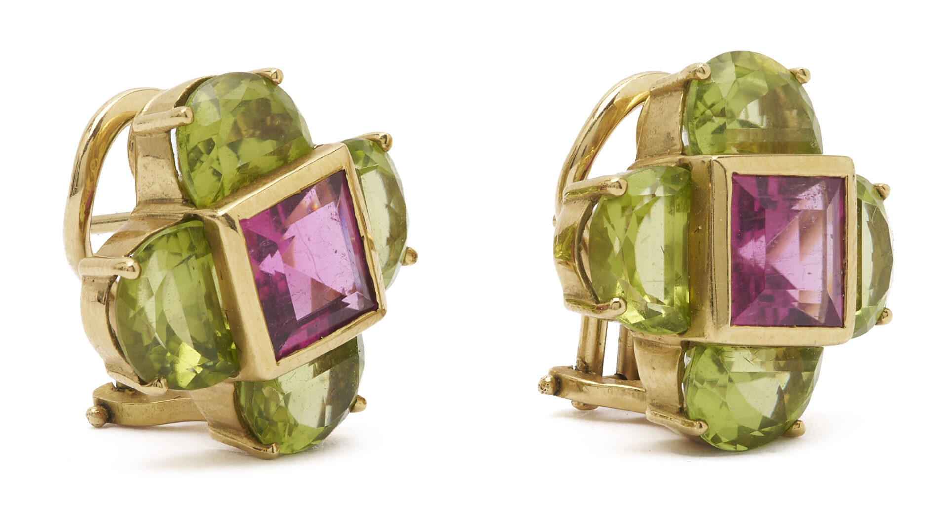 Lot 353: Pair of 18K Tourmaline & Peridot Earrings