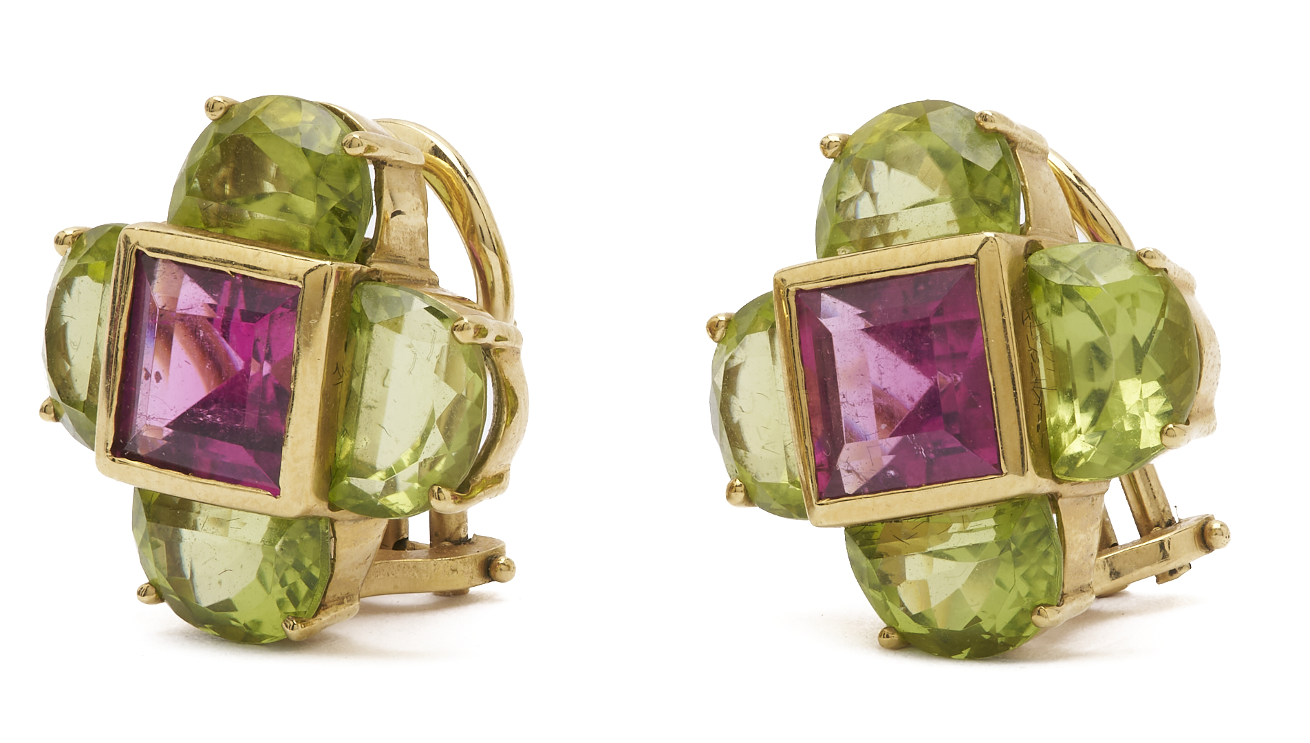 Lot 353: Pair of 18K Tourmaline & Peridot Earrings