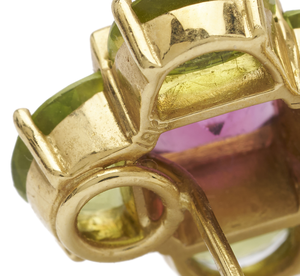 Lot 353: Pair of 18K Tourmaline & Peridot Earrings