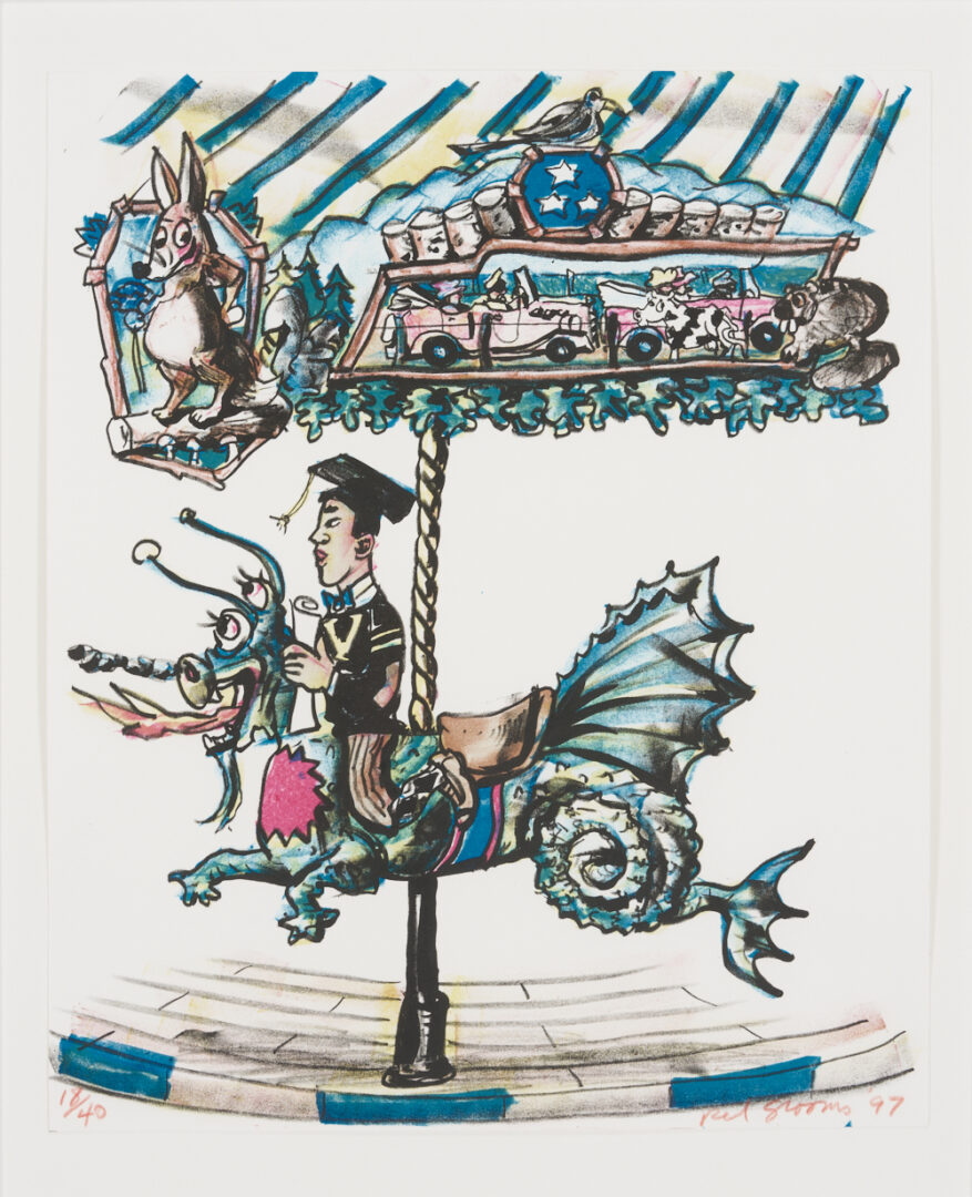 Lot 354: Red Grooms Signed Fox Trot Carousel Print, Charlie Soong