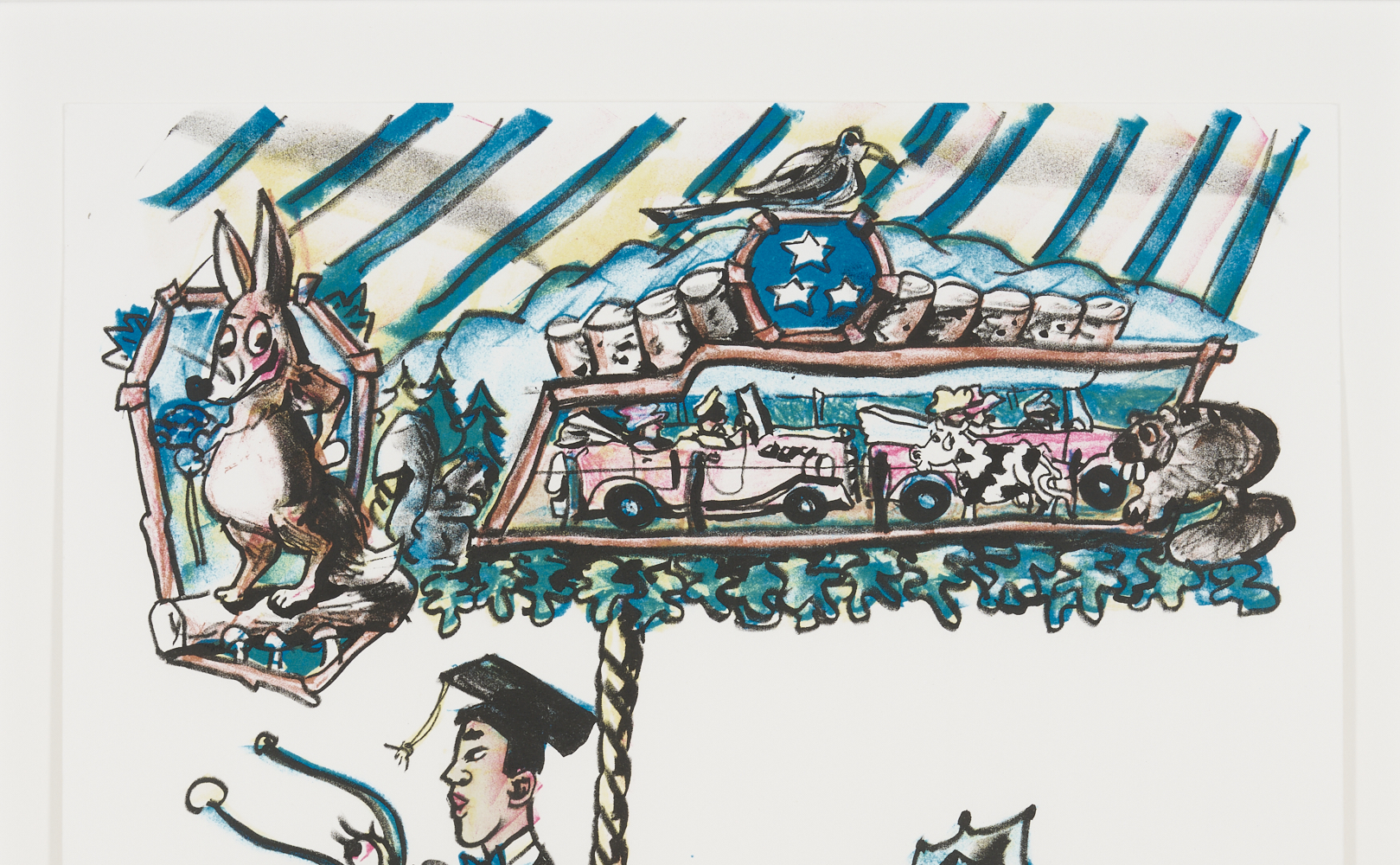 Lot 354: Red Grooms Signed Fox Trot Carousel Print, Charlie Soong