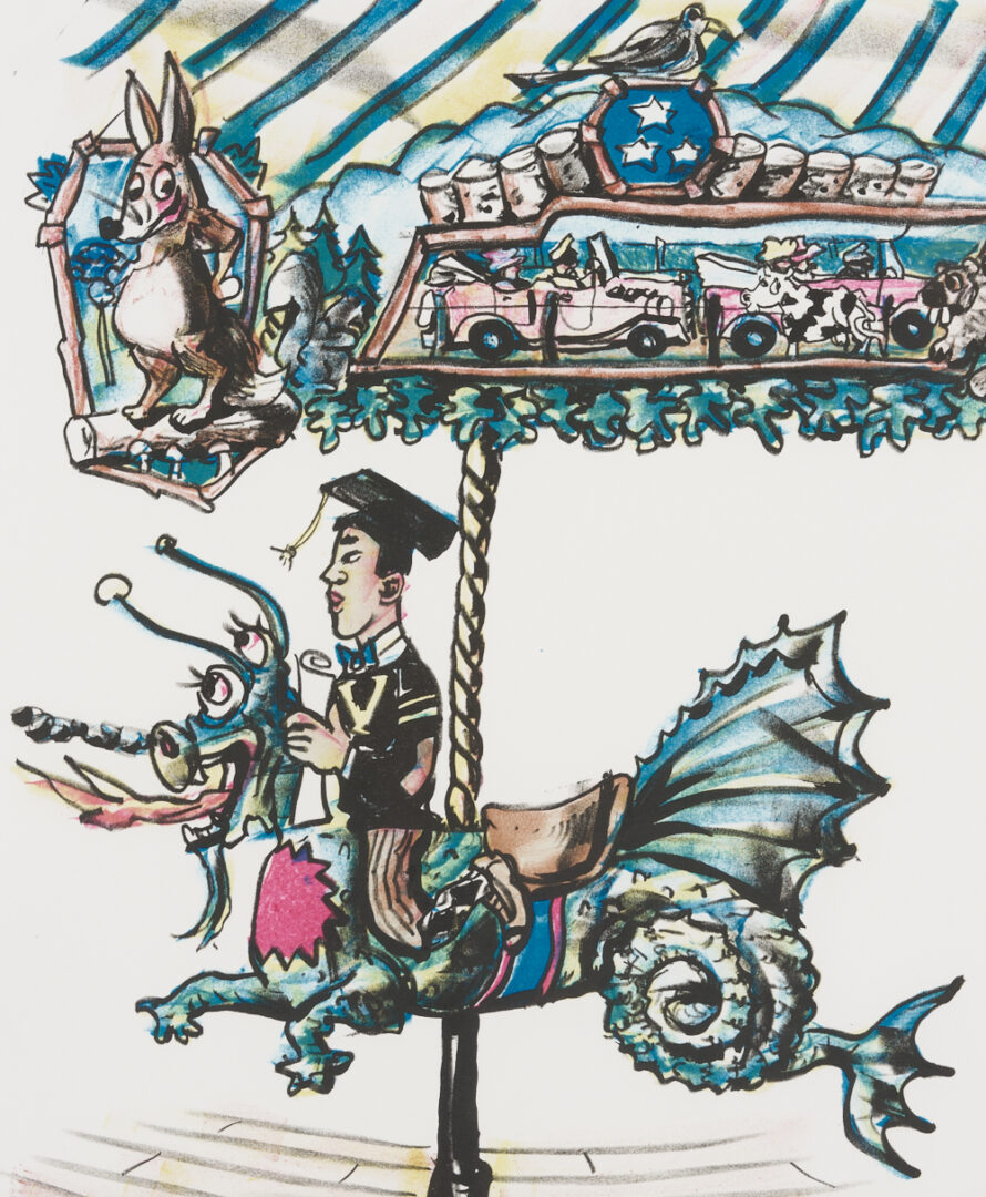 Lot 354: Red Grooms Signed Fox Trot Carousel Print, Charlie Soong