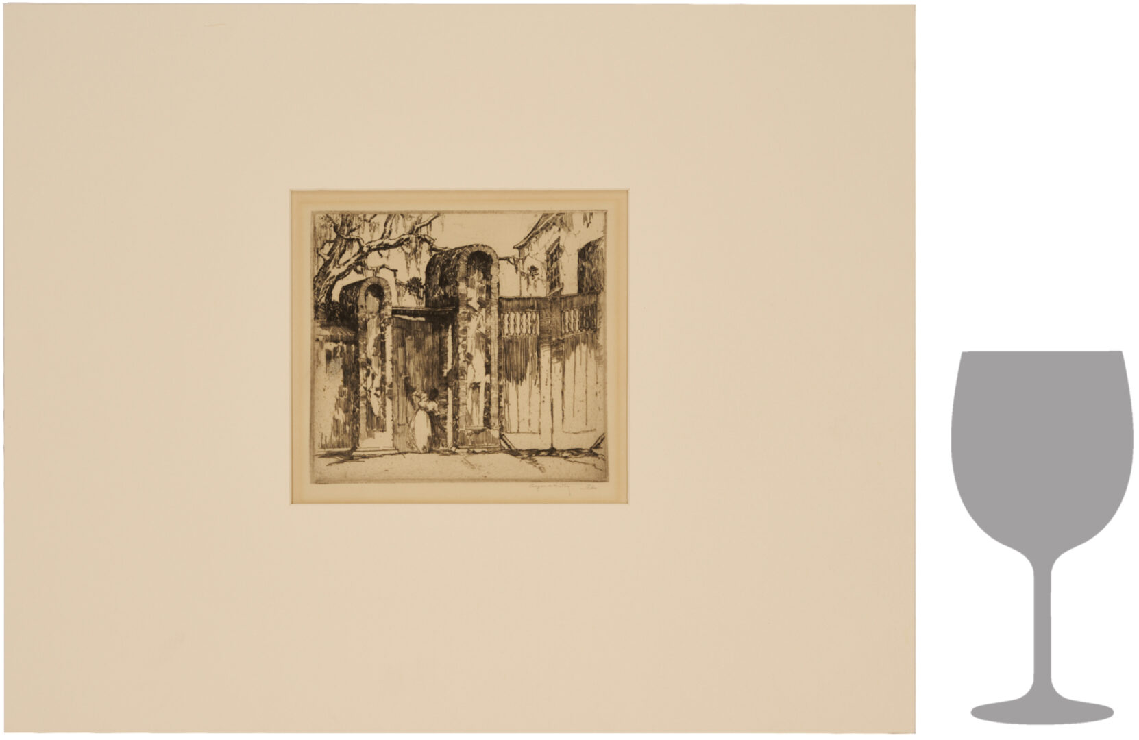 Lot 364: Alfred Hutty Etching, At One Hundred Nine (Tradd Street, Charleston), 1922