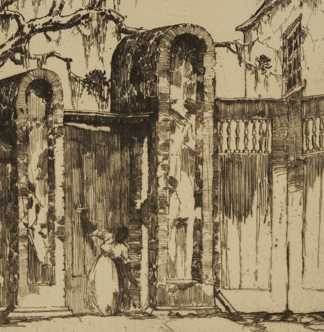 Lot 364: Alfred Hutty Etching, At One Hundred Nine (Tradd Street, Charleston), 1922