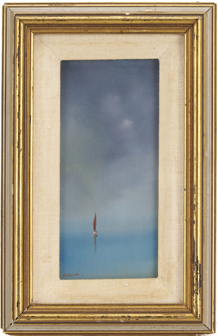 Lot 368: Small Anne Packard Oil on Board Painting, Lone Sailboat