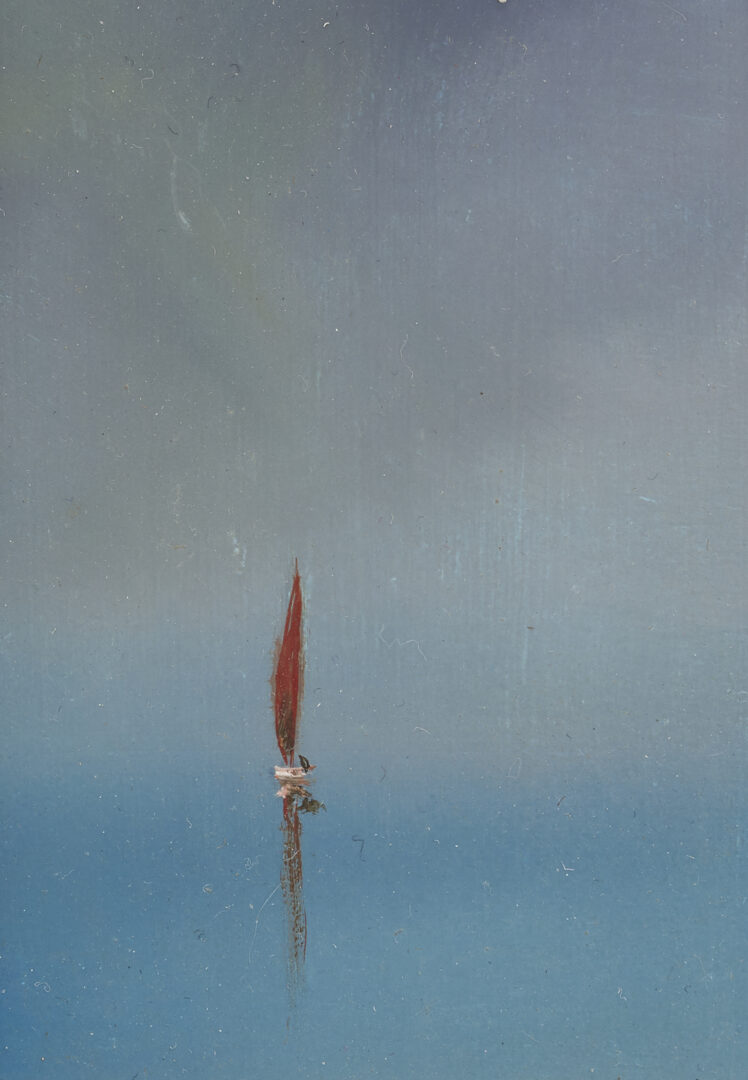 Lot 368: Small Anne Packard Oil on Board Painting, Lone Sailboat