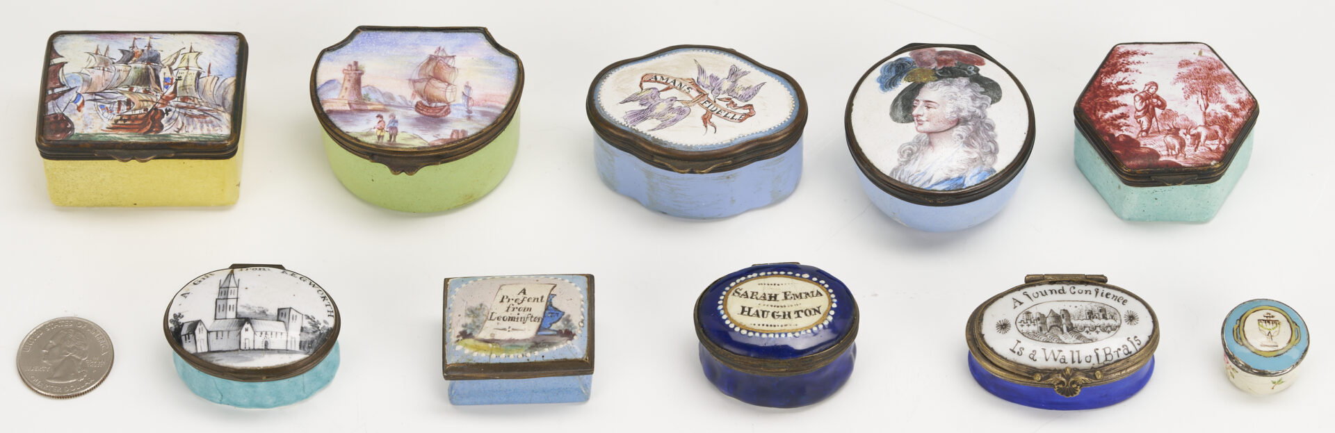 Lot 373: Ten Bilston & Battersea Enamel Boxes