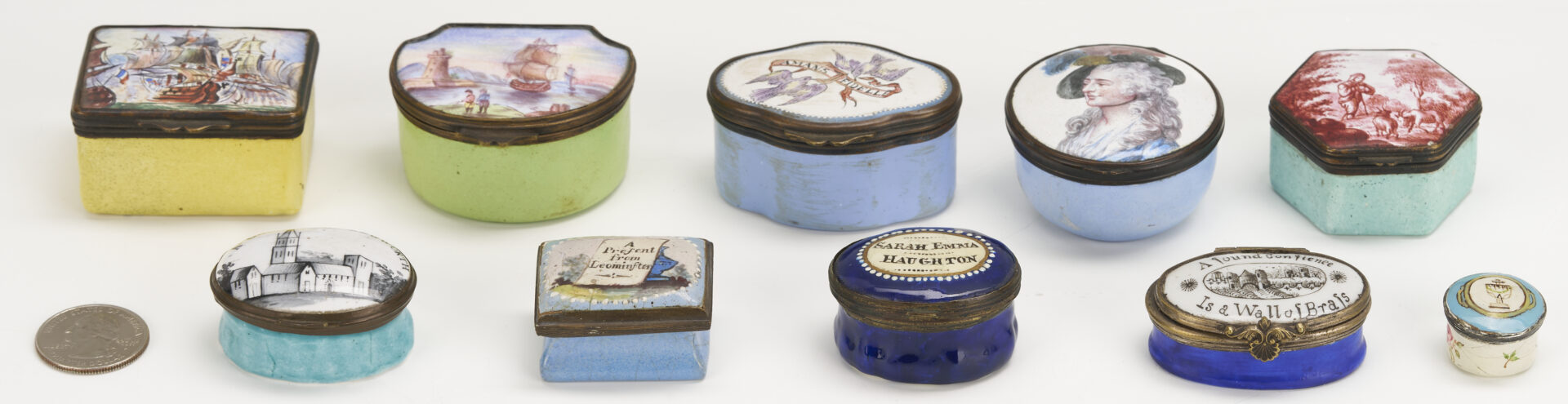 Lot 373: Ten Bilston & Battersea Enamel Boxes