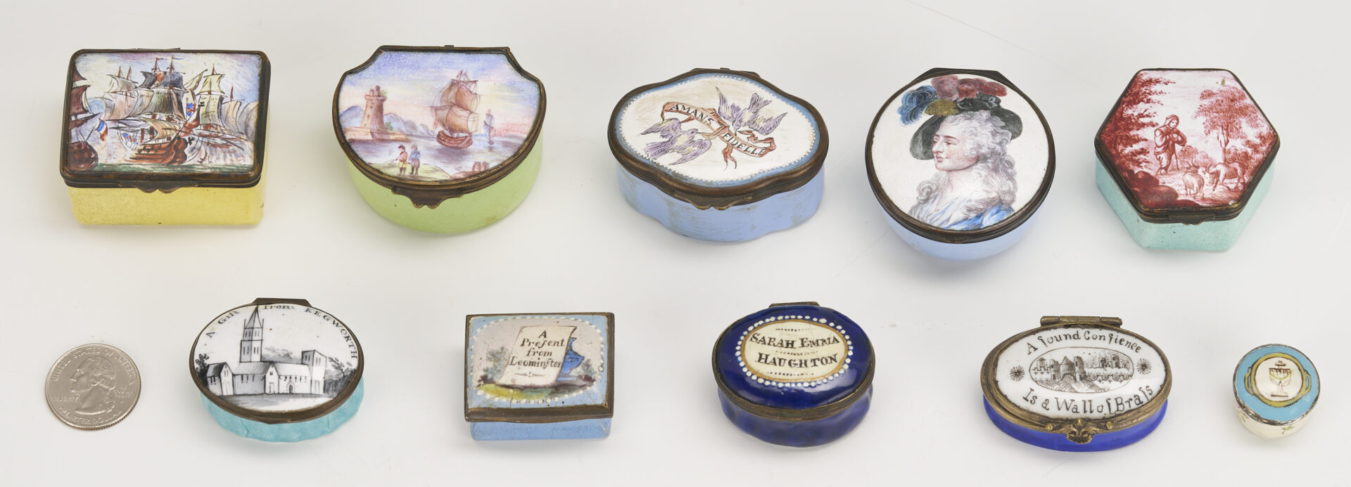 Lot 373: Ten Bilston & Battersea Enamel Boxes