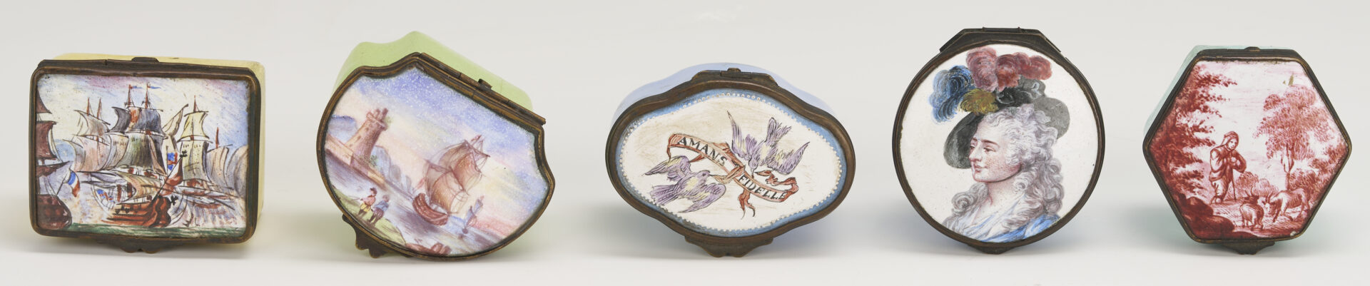 Lot 373: Ten Bilston & Battersea Enamel Boxes