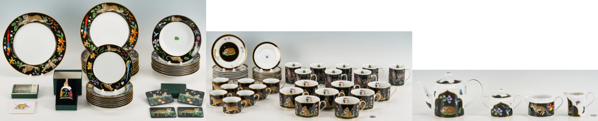 Lot 376: 78 pcs Lynn Chase Jaguar Jungle Dinnerware, Incl. Signed