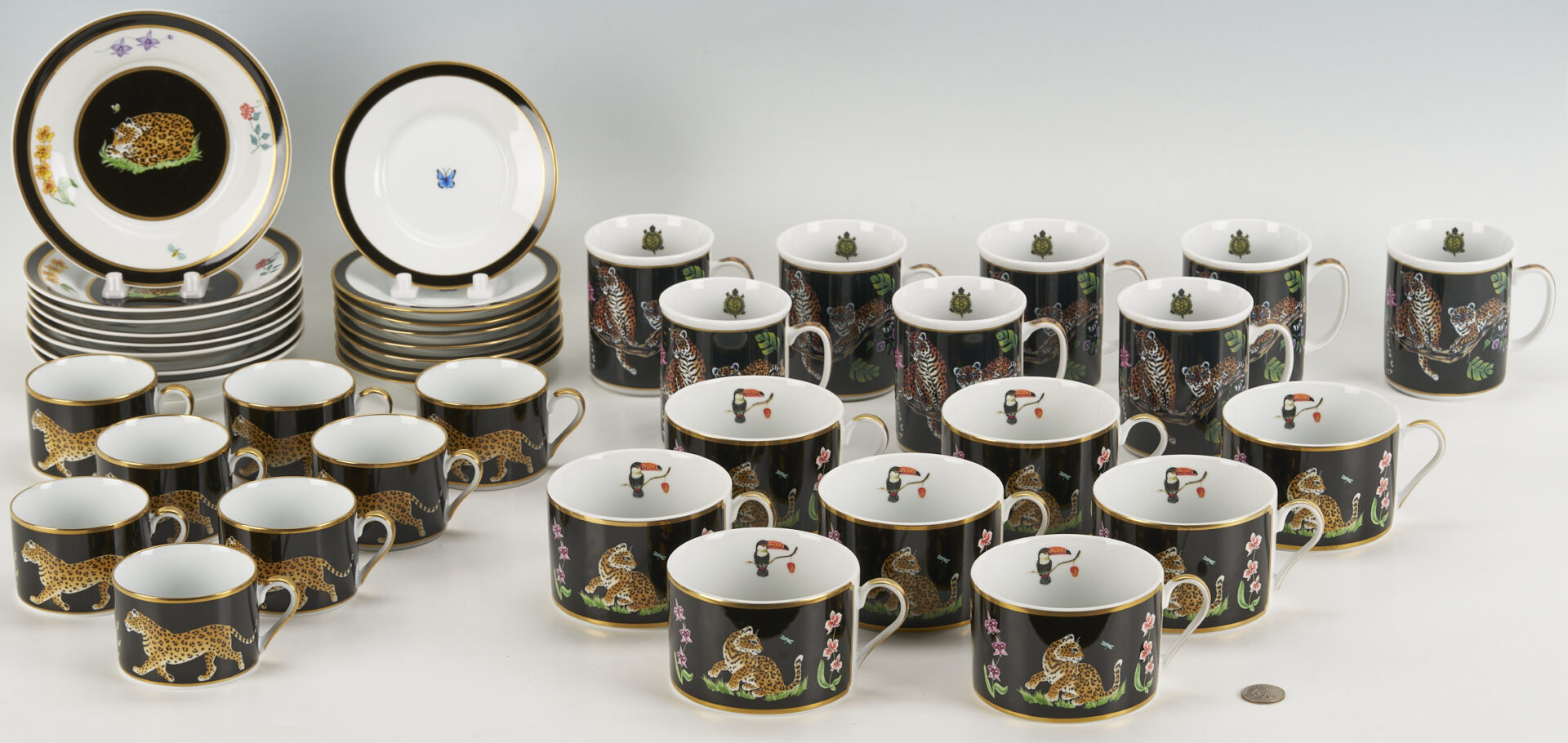 Lot 376: 78 pcs Lynn Chase Jaguar Jungle Dinnerware, Incl. Signed