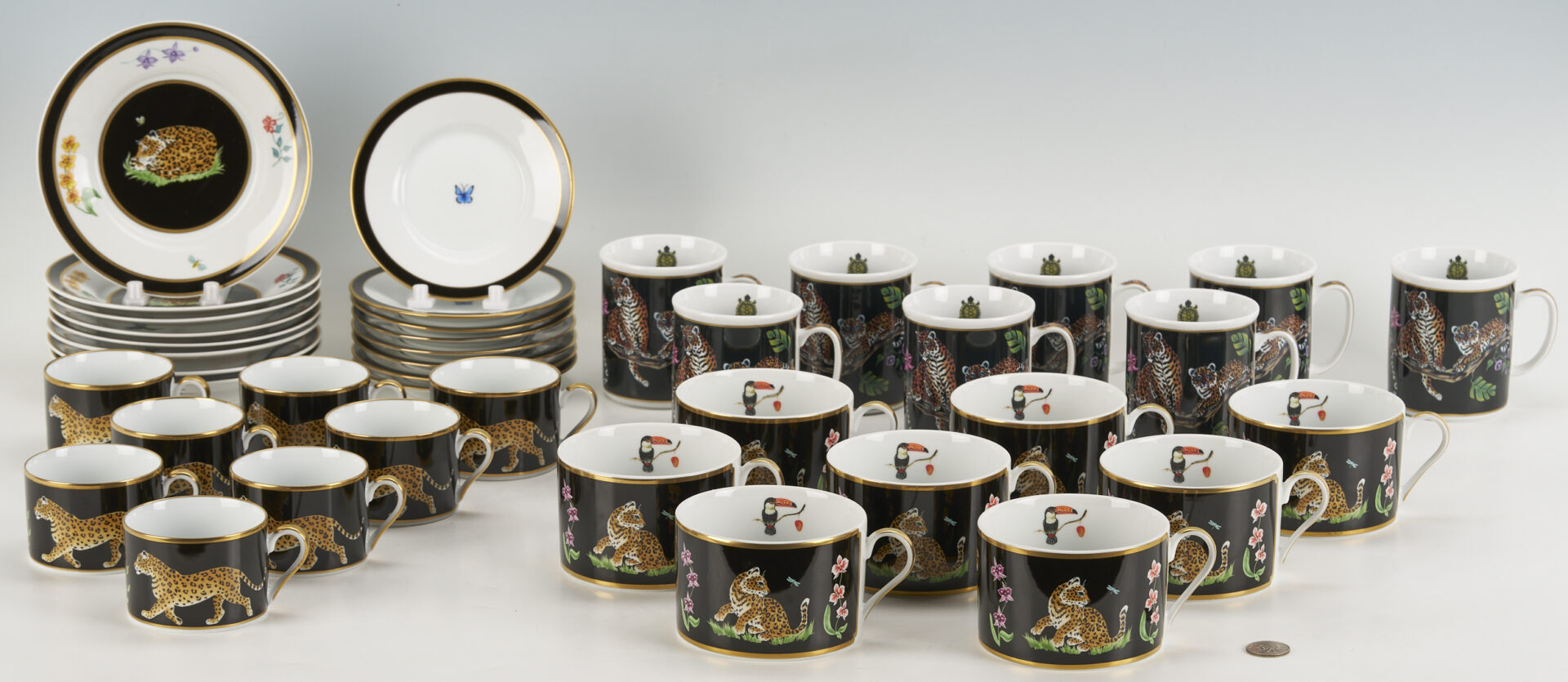 Lot 376: 78 pcs Lynn Chase Jaguar Jungle Dinnerware, Incl. Signed