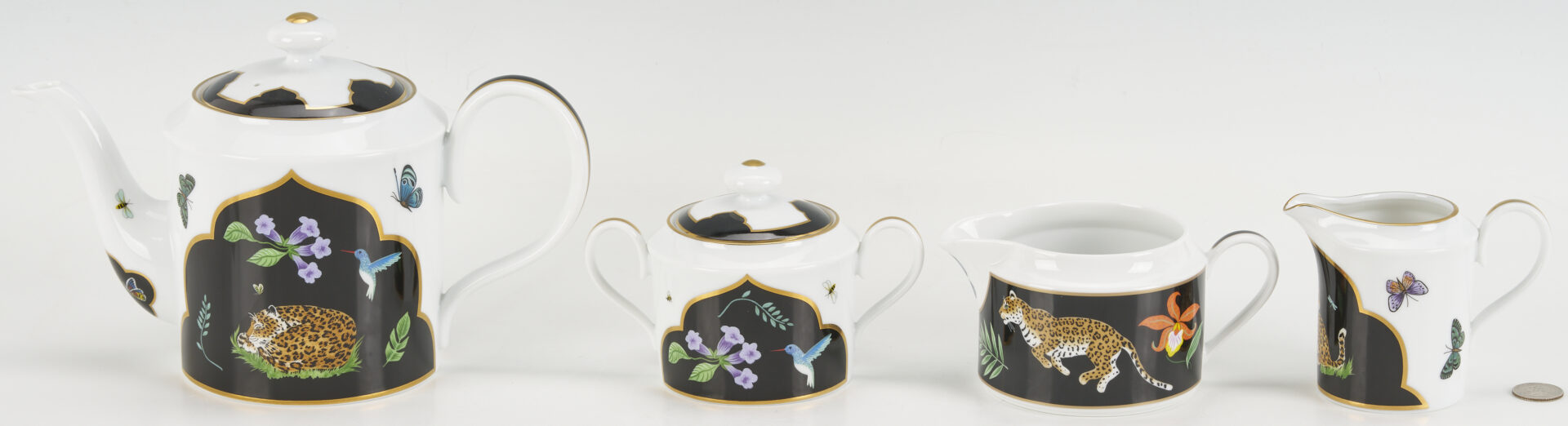 Lot 376: 78 pcs Lynn Chase Jaguar Jungle Dinnerware, Incl. Signed