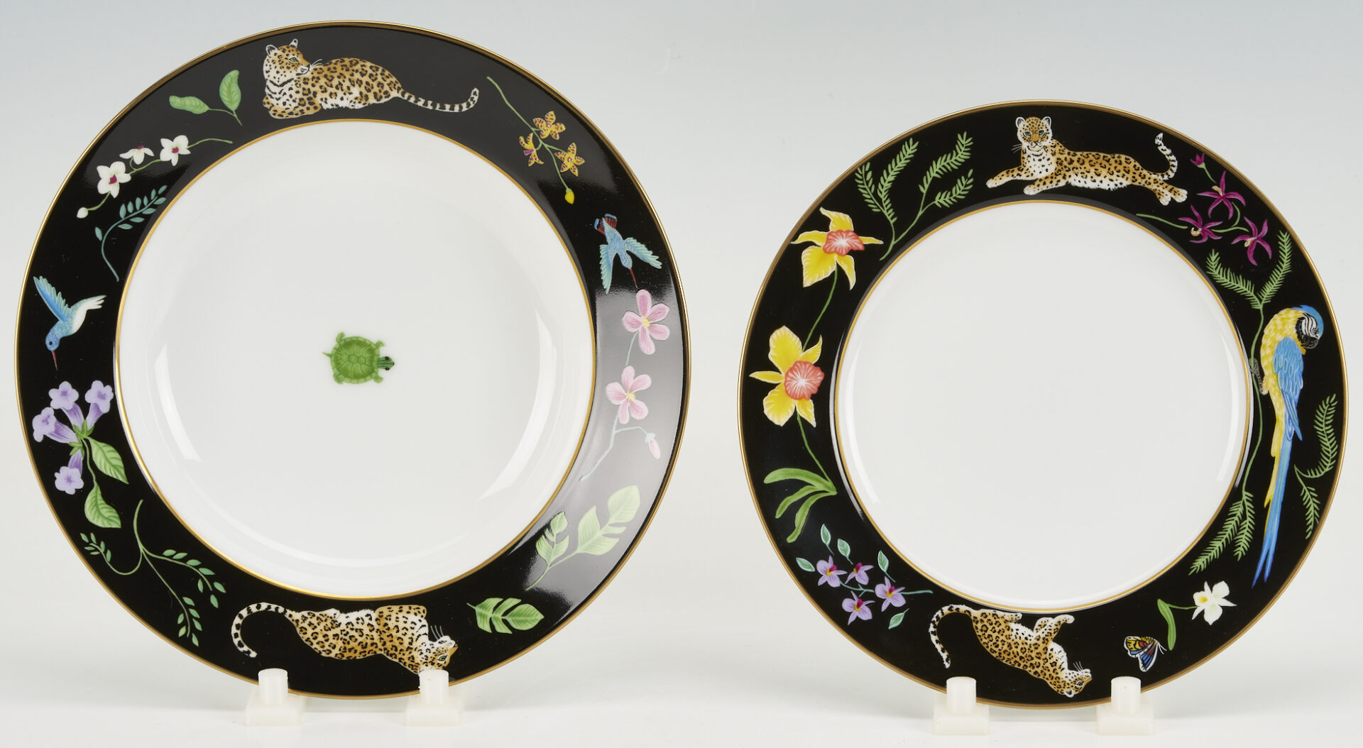 Lot 376: 78 pcs Lynn Chase Jaguar Jungle Dinnerware, Incl. Signed