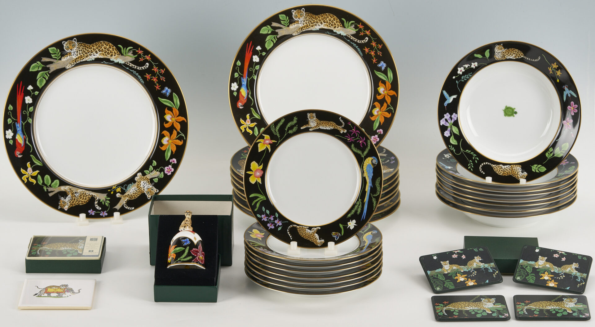 Lot 376: 78 pcs Lynn Chase Jaguar Jungle Dinnerware, Incl. Signed