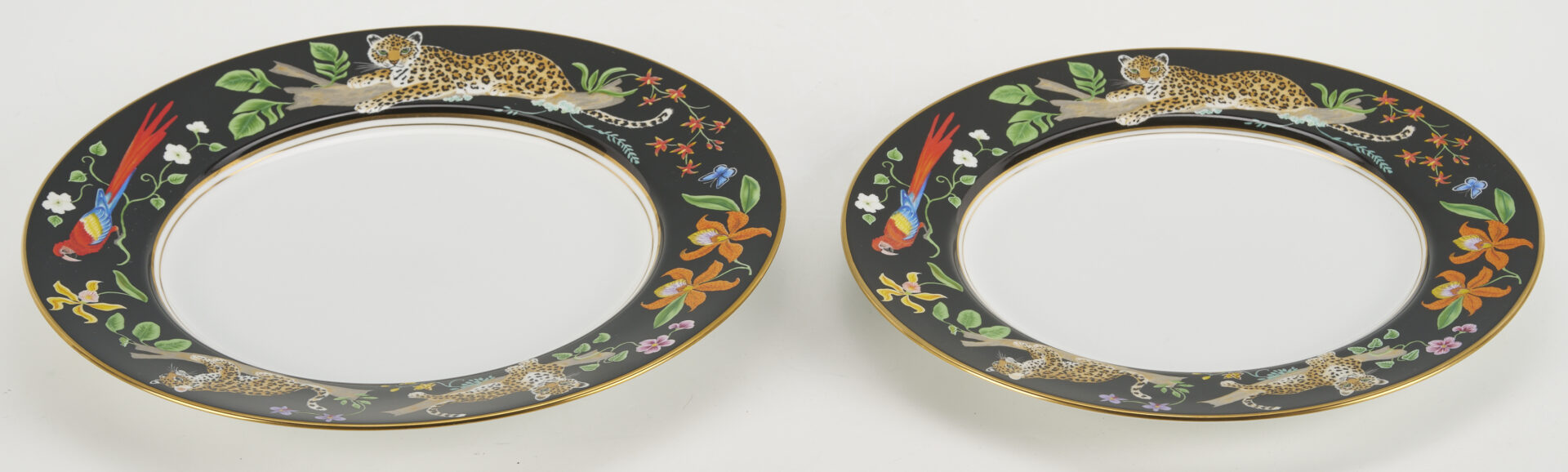 Lot 376: 78 pcs Lynn Chase Jaguar Jungle Dinnerware, Incl. Signed