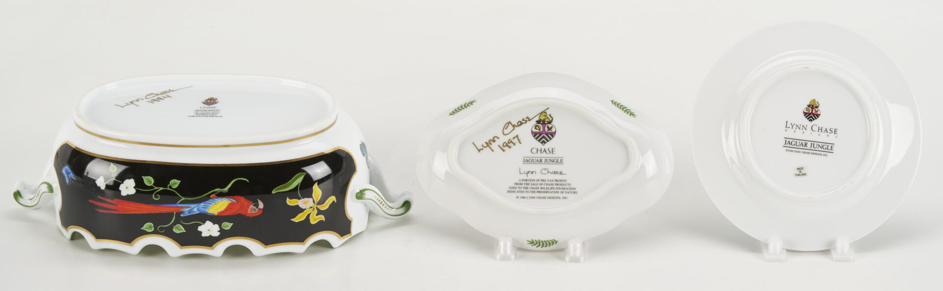 Lot 378: 12 Lynn Chase Jaguar Jungle Decorative Porcelain Items, Incl. Signed