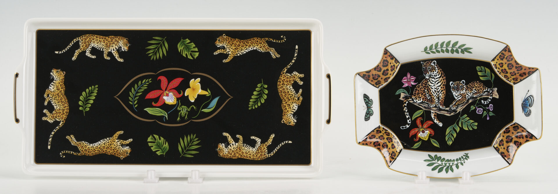 Lot 378: 12 Lynn Chase Jaguar Jungle Decorative Porcelain Items, Incl. Signed