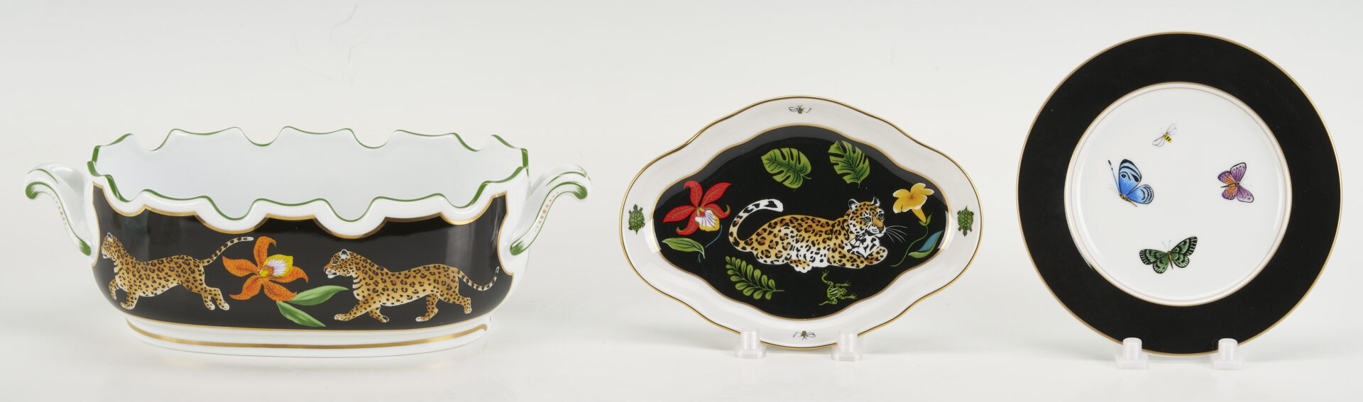 Lot 378: 12 Lynn Chase Jaguar Jungle Decorative Porcelain Items, Incl. Signed