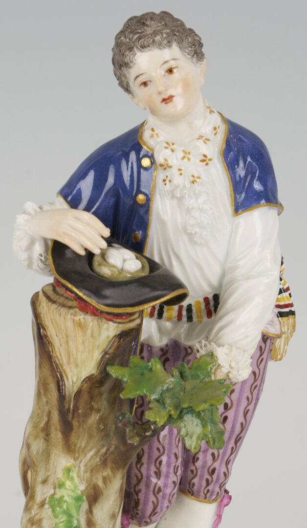 Lot 383: 2 Meissen Porcelain Figures, Men with Carrier Pigeon, Eggs